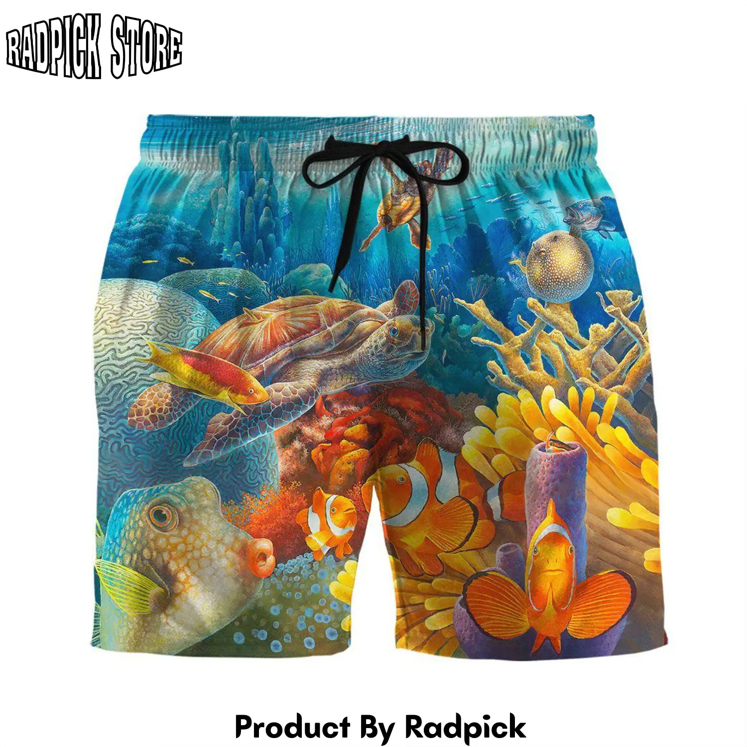 Radpick 3d freediving with sea turtles custom beach shorts swim trunk rp631519